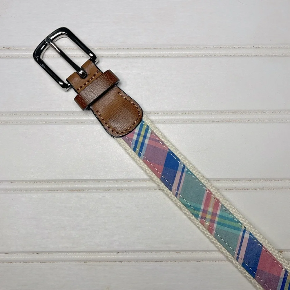 EUC Boys Preppy Pastel Plaid Canvas Belt Size L 30-32